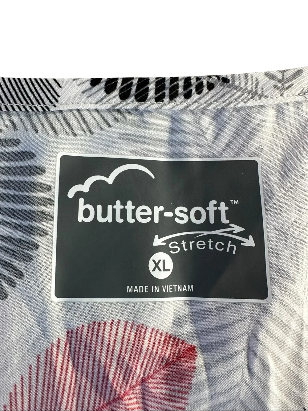 NWT Butter-Soft Stretch V-Neck Leaf Print Scrub Top — Pink & Gray XL - Picture 3 of 12